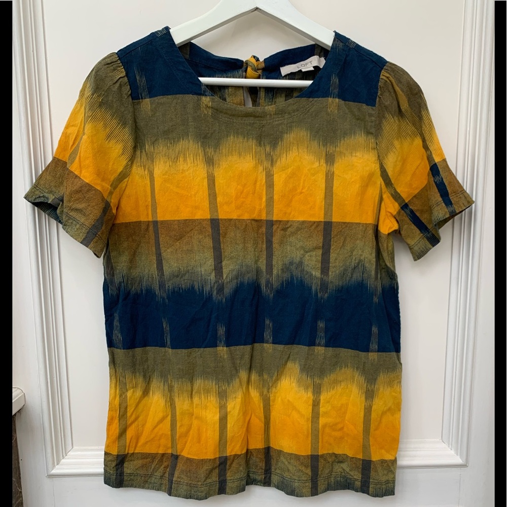 Loft Tunic, women’s size S, colorful tunic, tie back